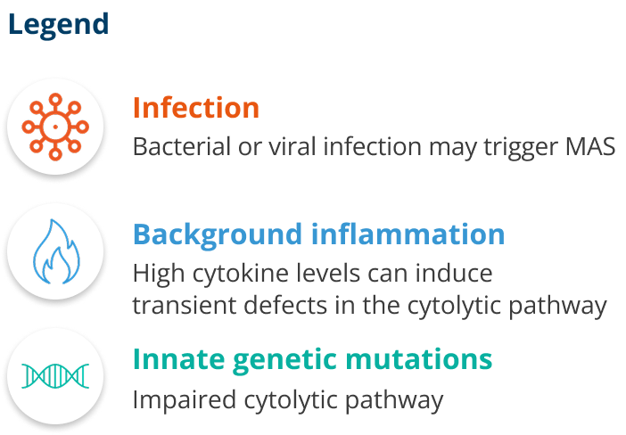 Threshold model legend: infection, background inflammation, and innate genetic mutations.