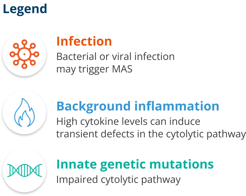Threshold model legend: infection, background inflammation, and innate genetic mutations.